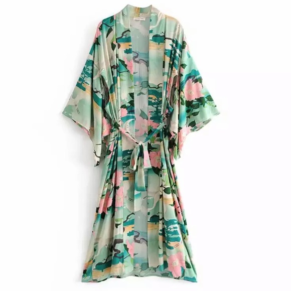 Perching Kimono robe / wrap / cover up turquoise & pink ( deep teal ) gift airy - Picture 7 of 16